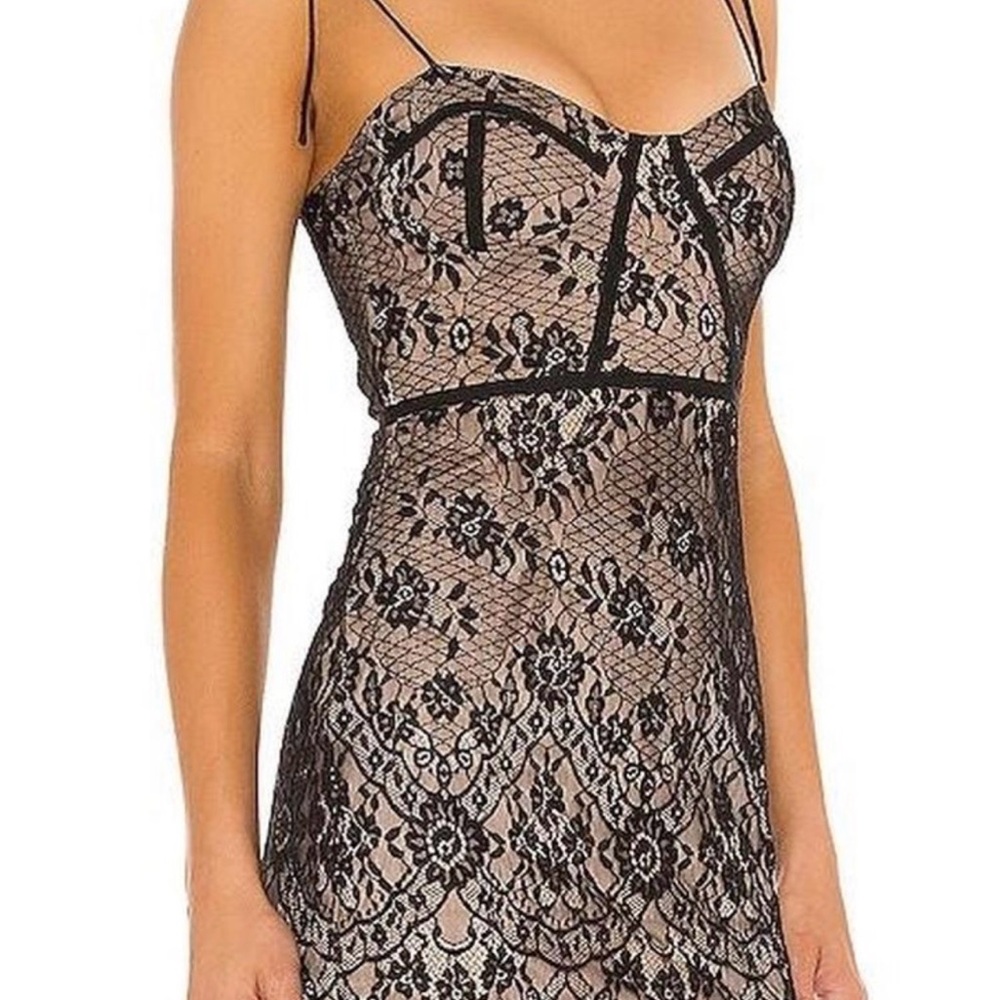 superdown Black Lace Mini Dress with Nude Underlay